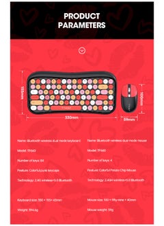 T-WOLF Wireless Keyboard and Mouse 2.4G Keyboard Wireless With Colorful 68 Keys Typewriter Retro Round Keycap For PC Laptop Tablet Computer Windows Black  - Image 2