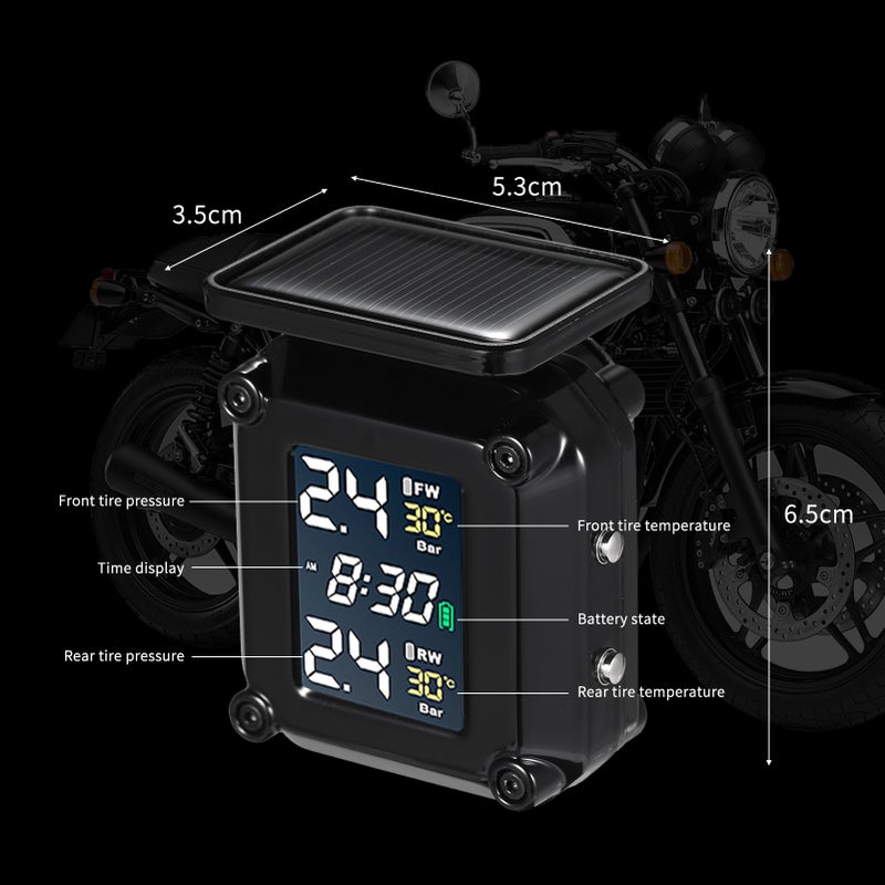 Tire Pressure Monitoring System Solar Charging Waterproof Motorcycle Tyre Alarm with Large Color LCD Screen 2 External Sensors - Image 5