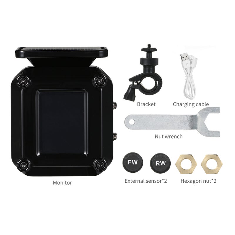 Tire Pressure Monitoring System Solar Charging Waterproof Motorcycle Tyre Alarm with Large Color LCD Screen 2 External Sensors - Image 3