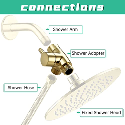 V-Sincerity All Metal Shower Arm Diverter, G 1/2 3 Way Diverter Valve for Hand Held Showerhead and Fixed Spray Head (Polished Brass) - Image 2