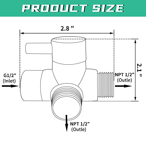 V-Sincerity All Metal Shower Arm Diverter, G 1/2 3 Way Diverter Valve for Hand Held Showerhead and Fixed Spray Head (Polished Brass) - Image 5