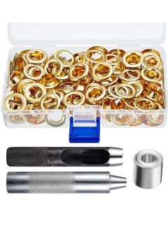 Y&D Grommet Tool Kit Setting and 100 Sets Eyelets Portable Hand Press for Leather Clothes Shoes Fabric Belts with Storage Box Gold, 1/2 Inch Inside Diameter  - Image 1