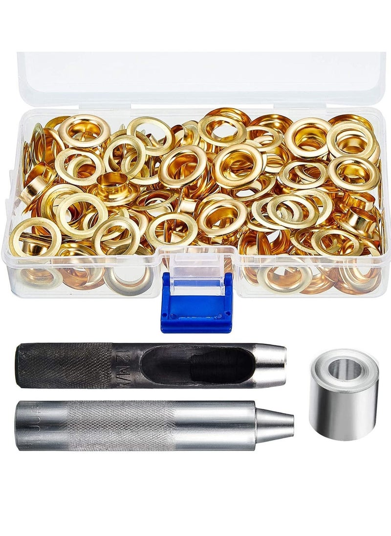 Y&D Grommet Tool Kit Setting and 100 Sets Eyelets Portable Hand Press for Leather Clothes Shoes Fabric Belts with Storage Box Gold, 1/2 Inch Inside Diameter  - Image 1