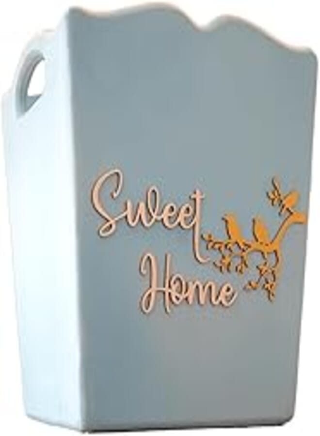 Momentum High-Quality Wood Trash Bin with "sweet home" on Its Top, 31 cm x 25 cm Size, Light Blue