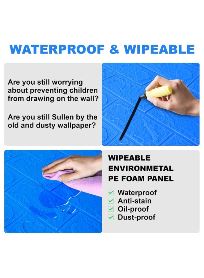TEKCOOL Self-Adhesive Waterproof PE Foam 3D Wall Panels Wallpaper Sticker for Bathroom, Living Room, and Home Decoration (70 x 77cm, Appx. 5.8Sq Feet)-10 Piece Blue. - Image 4