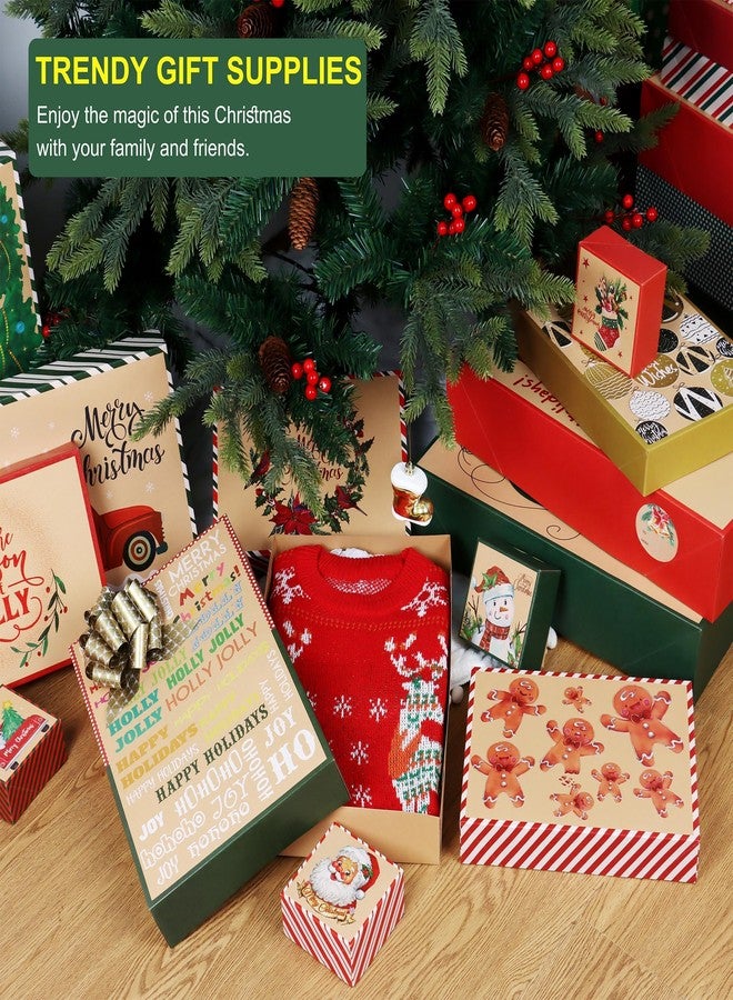 POPGIFTU 18-Pack Kraft Christmas Boxes with Lids – 4 Sizes & 18 Festive Designs, Bulk Xmas Boxes for Presents with Tag Stickers, Reusable Holiday Gift Wrap Set for Christmas Wrapping & Packaging - Image 3