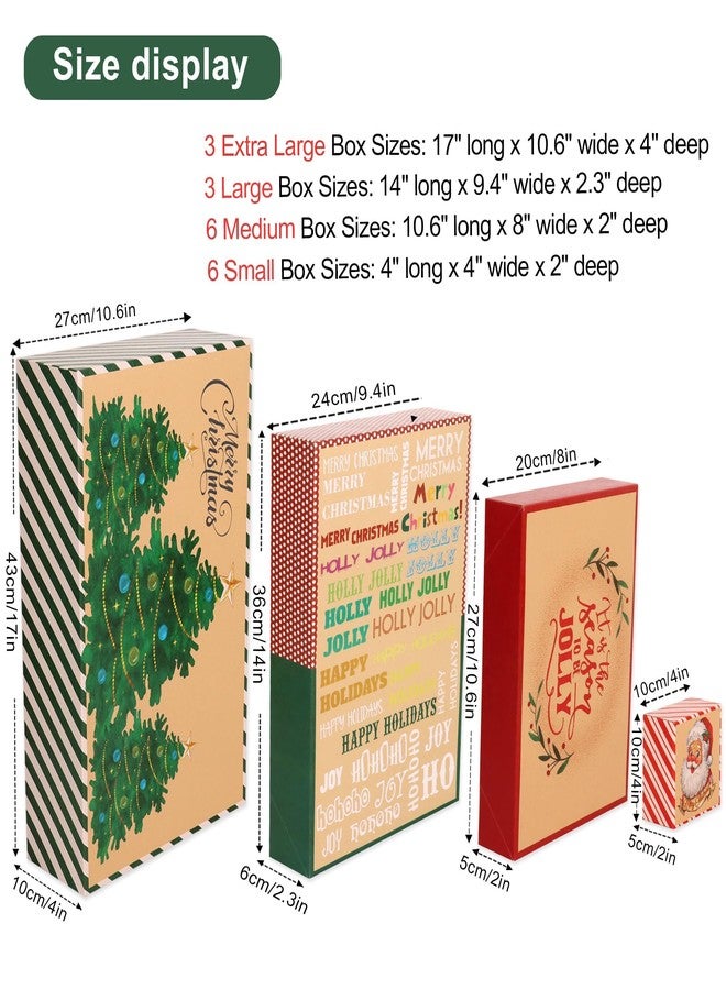 POPGIFTU 18-Pack Kraft Christmas Boxes with Lids – 4 Sizes & 18 Festive Designs, Bulk Xmas Boxes for Presents with Tag Stickers, Reusable Holiday Gift Wrap Set for Christmas Wrapping & Packaging - Image 2