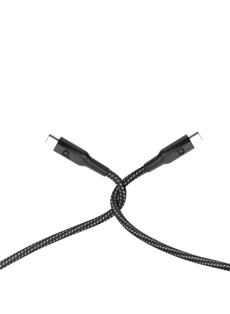 باورولوجي كابل مضفر لنقل البيانات من USB-C إلى USB-C وشحن سريع / تم اختباره للجودة / أكثر من 30000 ثنية / مادة مضفرة / PD 60 واط / توافق عالمي / متانة ملتوية - أسود - Image 2