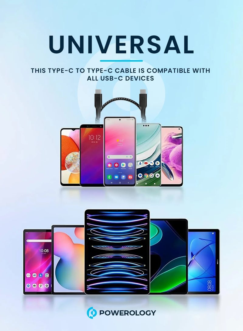 باورولوجي كابل مضفر لنقل البيانات من USB-C إلى USB-C وشحن سريع / تم اختباره للجودة / أكثر من 30000 ثنية / مادة مضفرة / PD 60 واط / توافق عالمي / متانة ملتوية - أسود - Image 5