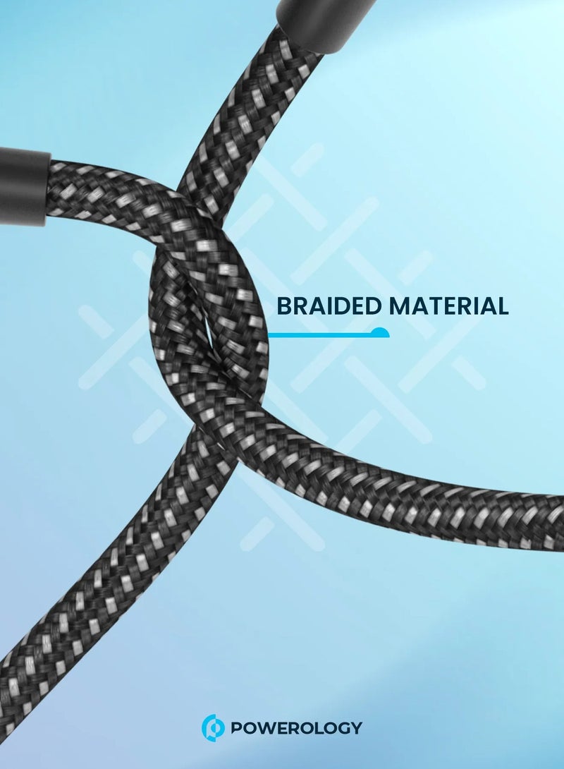 باورولوجي كابل مضفر لنقل البيانات من USB-C إلى USB-C وشحن سريع / تم اختباره للجودة / أكثر من 30000 ثنية / مادة مضفرة / PD 60 واط / توافق عالمي / متانة ملتوية - أسود - Image 3