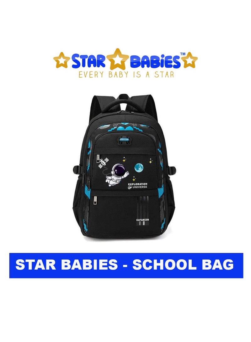 STAR BABiES حقيبة ظهر للأطفال من Star Babies Astronaut بحزام كتف قابل للتعديل للمشي لمسافات طويلة، كبيرة باللون الأسود - Image 2