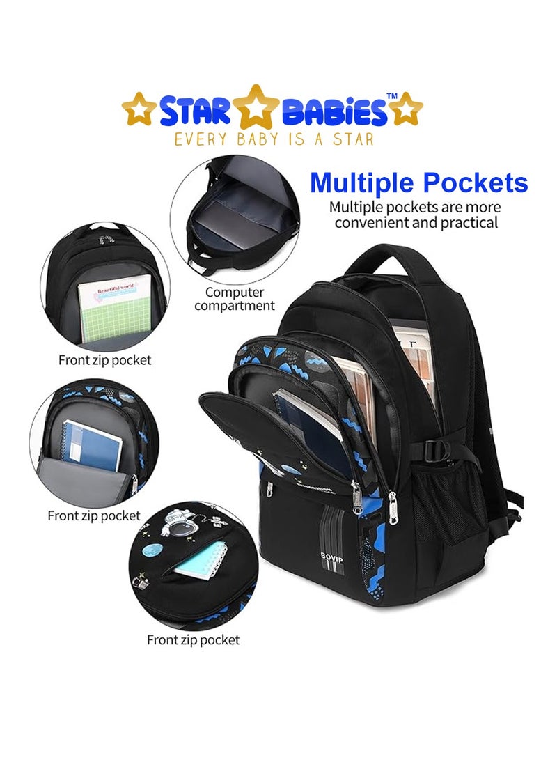 STAR BABiES حقيبة ظهر للأطفال من Star Babies Astronaut بحزام كتف قابل للتعديل للمشي لمسافات طويلة، كبيرة باللون الأسود - Image 5