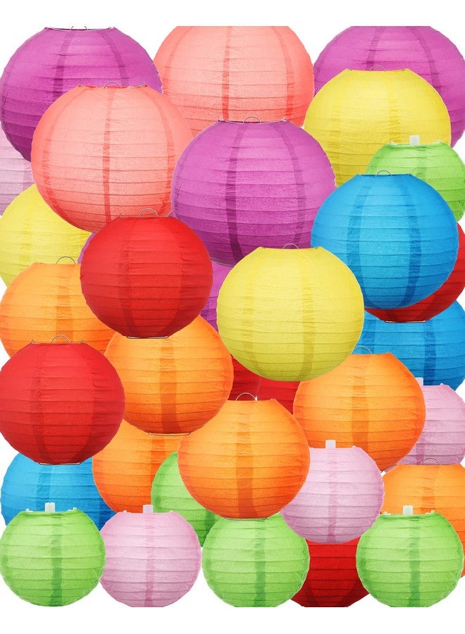Treela 48 Pcs Paper Lanterns Party Decorations Chinese Round Paper Lanterns 4/6/8/10 Inch Asian Hanging Lanterns Lamps Decorative for Birthday Party Supplies(Multicolor) - Image 1