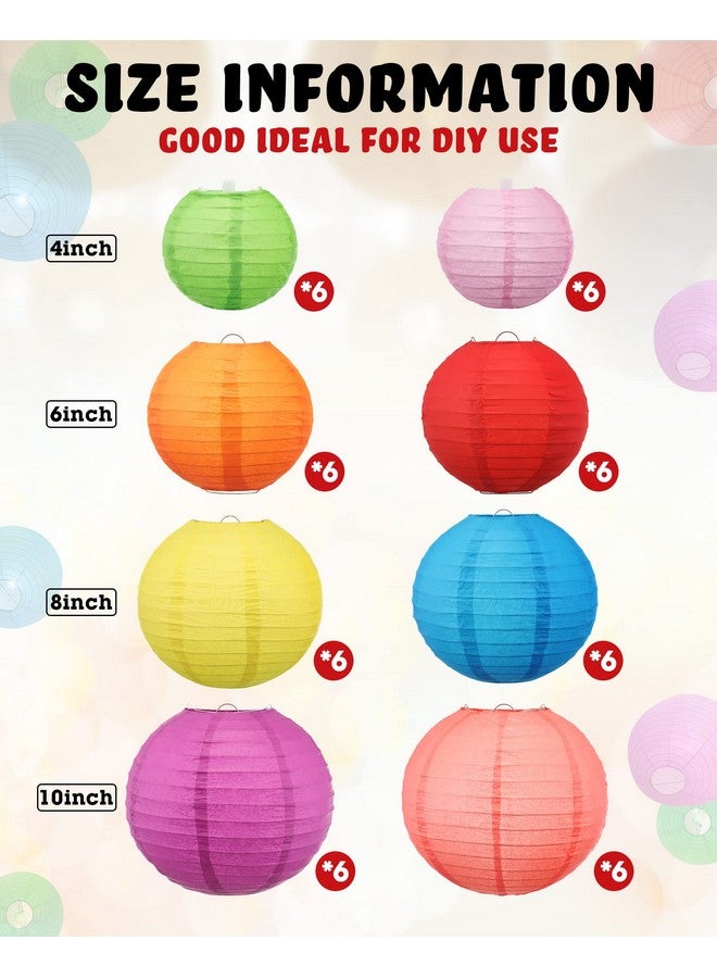 Treela 48 Pcs Paper Lanterns Party Decorations Chinese Round Paper Lanterns 4/6/8/10 Inch Asian Hanging Lanterns Lamps Decorative for Birthday Party Supplies(Multicolor) - Image 4