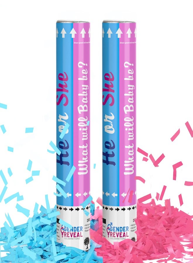 POPUPARTY 2 Pack Gender Reveal Confetti Cannon | 1 Pink & 1 Blue - Biodegradable Confetti Party Supplies Poppers, Ideal for Baby Boy or Girl Gender Reveal Decoration - Image 1
