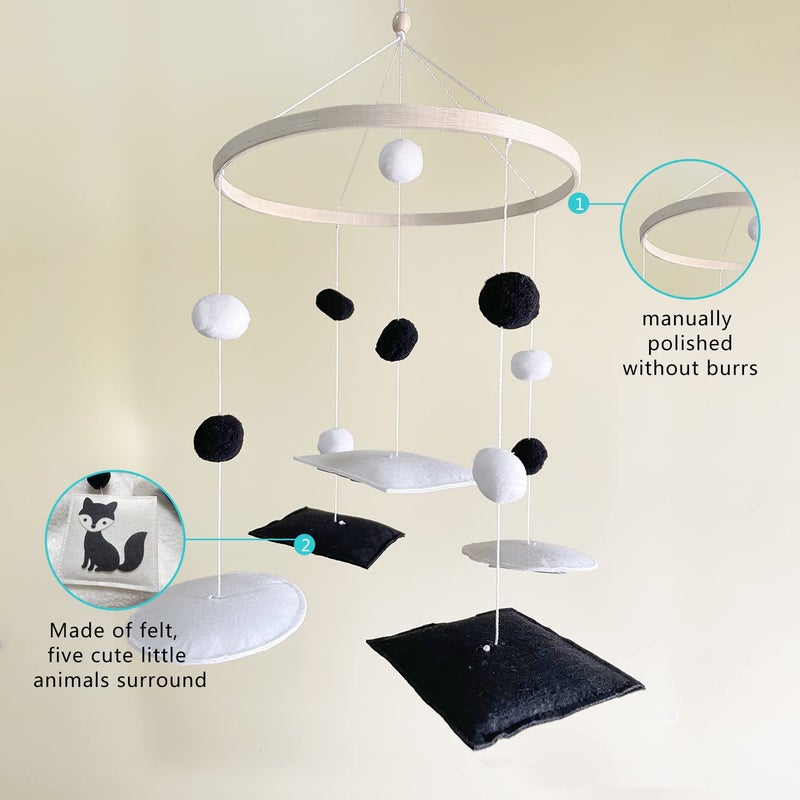 Vlokup Montessori Mobile, Black and White Mobile for Baby, Woodland Baby Crib Mobile for Boys Girls, Neutral Nursery Mobile High Contrast Mobile for Pack N Play, Nursery Decor Woodland - Image 3