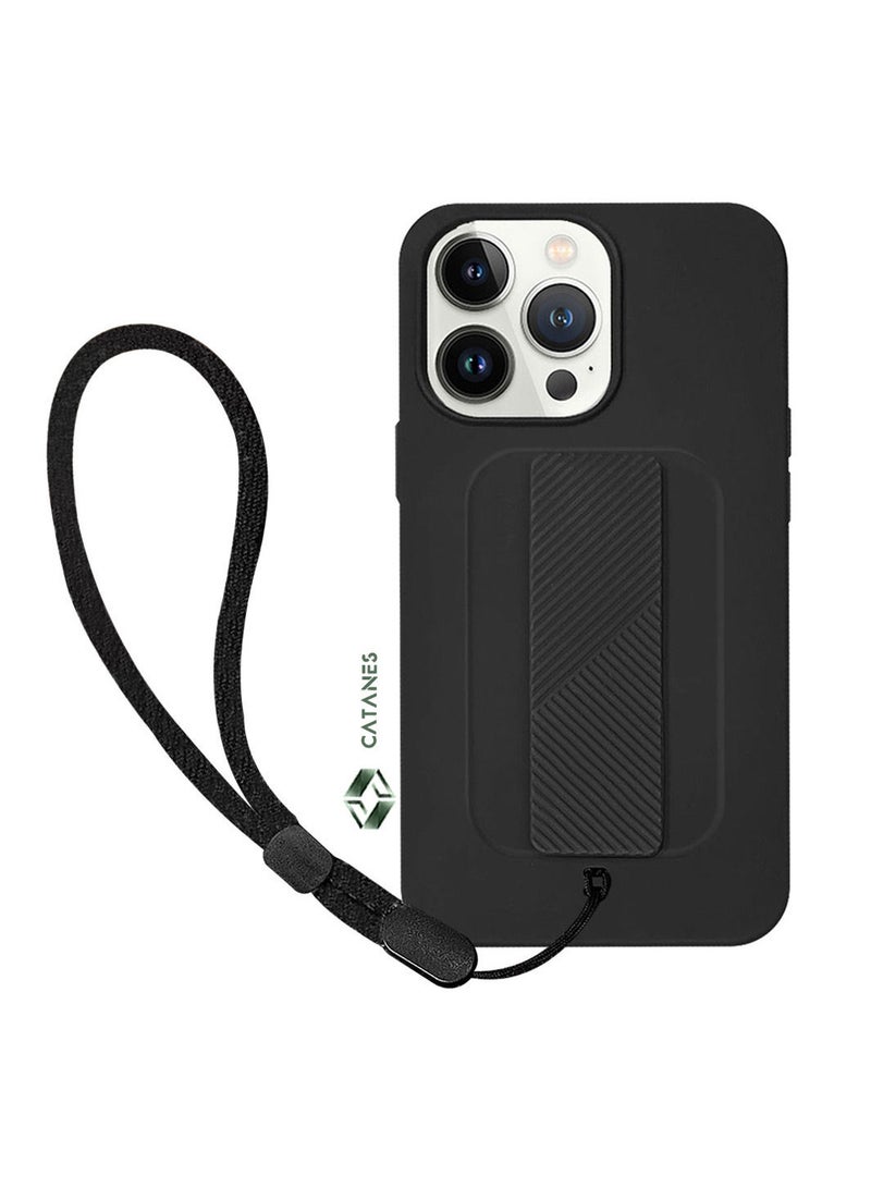 CATANES iPhone 13 Pro Case with Wrist Strap Finger Grip Kickstand Black - Image 1