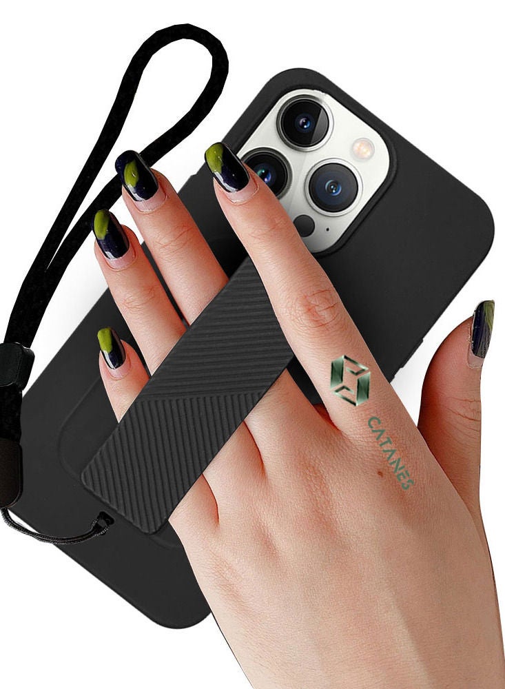 CATANES iPhone 13 Pro Case with Wrist Strap Finger Grip Kickstand Black - Image 4