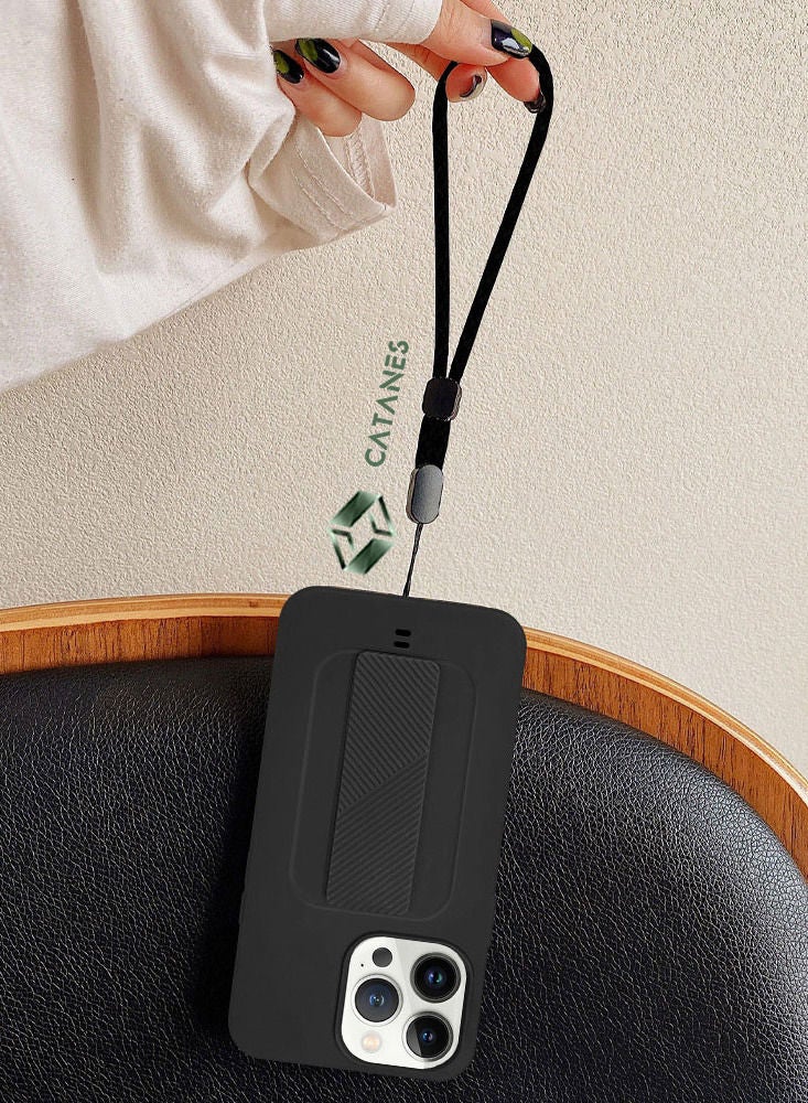 CATANES iPhone 13 Pro Case with Wrist Strap Finger Grip Kickstand Black - Image 5