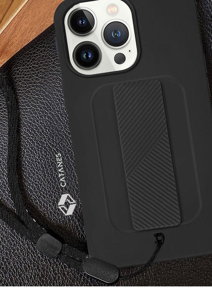 CATANES iPhone 13 Pro Case with Wrist Strap Finger Grip Kickstand Black - Image 2