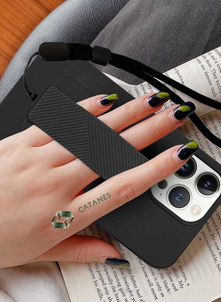 CATANES iPhone 13 Pro Case with Wrist Strap Finger Grip Kickstand Black - Image 3