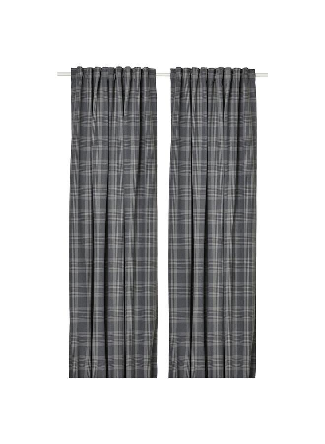 Zaboon Room darkening curtains, 1 pair, with heading tape/dark grey, 145x300 cm - Image 1