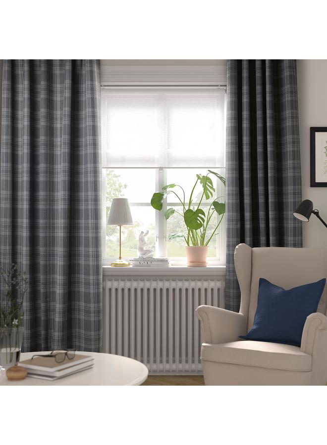Zaboon Room darkening curtains, 1 pair, with heading tape/dark grey, 145x300 cm - Image 2