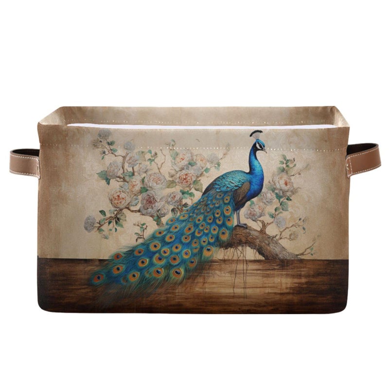 ALAZA Peacock Vintage Artwork Foldable Storage Box Storage Basket Organizer Bins with Handles for Shelf Closet Living Room Bedroom Home Office 1 Pack - Image 2