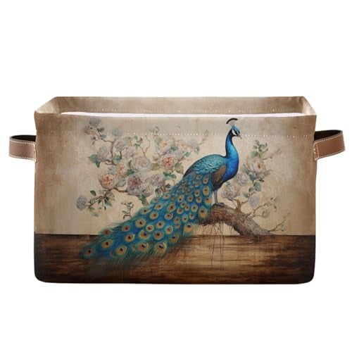 ALAZA Peacock Vintage Artwork Foldable Storage Box Storage Basket Organizer Bins with Handles for Shelf Closet Living Room Bedroom Home Office 1 Pack - Image 1