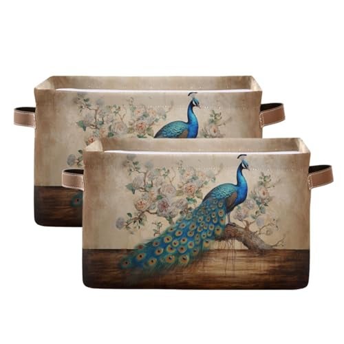 ALAZA Peacock Vintage Artwork Foldable Storage Box Storage Basket Organizer Bins with Handles for Shelf Closet Living Room Bedroom Home Office 1 Pack - Image 3