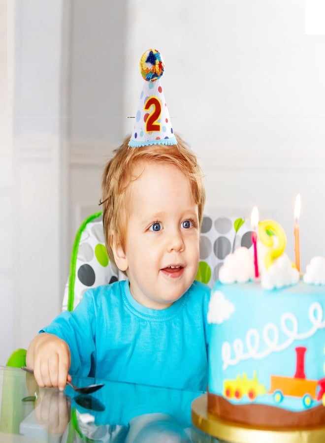 Chanaco 2nd Birthday Hat, Second Birthday Decoration, Birthday Hat with Colored Fur Balls Topper, Two Year Old Birthday Conical Cap for Party Favors - Image 2