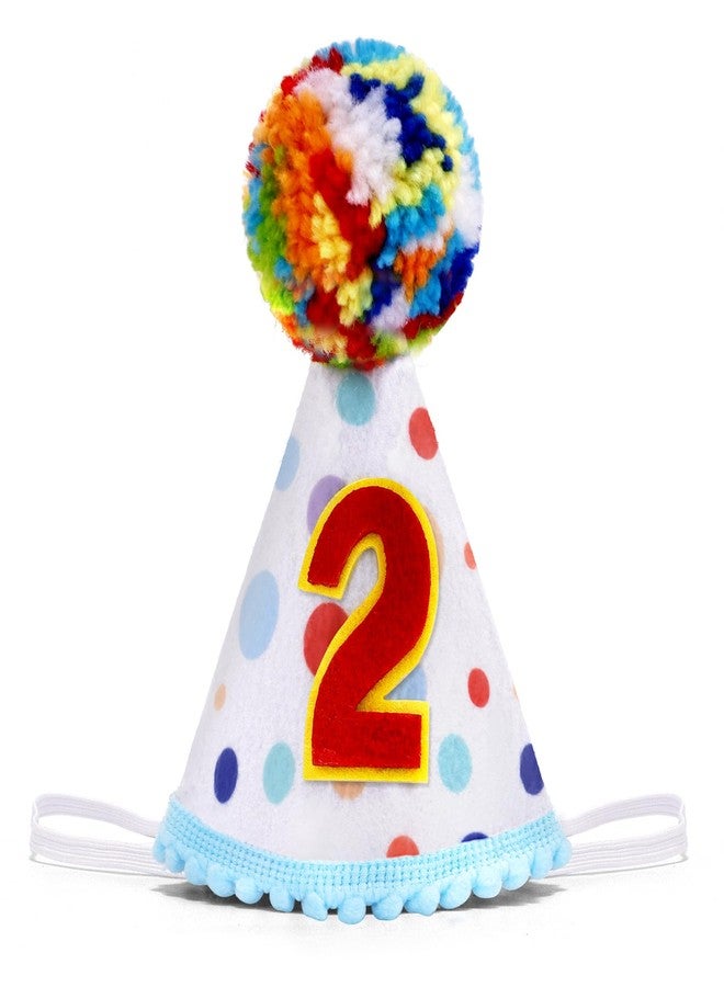 Chanaco 2nd Birthday Hat, Second Birthday Decoration, Birthday Hat with Colored Fur Balls Topper, Two Year Old Birthday Conical Cap for Party Favors - Image 1