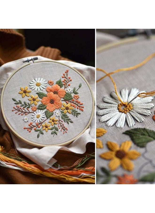Kissbuty Embroidery Starter Kit With Pattern Bamboo Hoop Color Threads Flaxen Fabric (Floral Design Kid Art Craft Kit)  - Image 5
