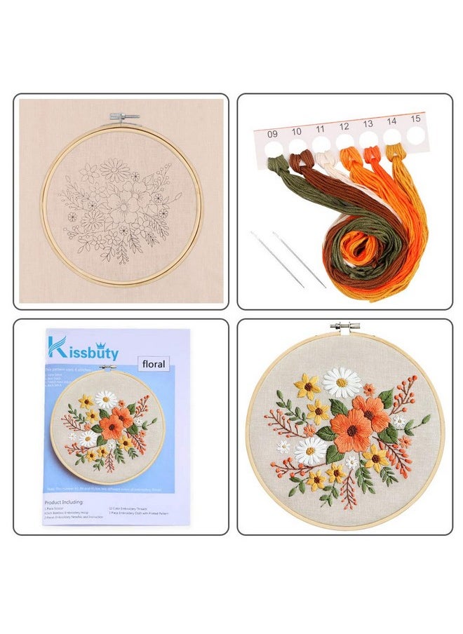 Kissbuty Embroidery Starter Kit With Pattern Bamboo Hoop Color Threads Flaxen Fabric (Floral Design Kid Art Craft Kit)  - Image 3