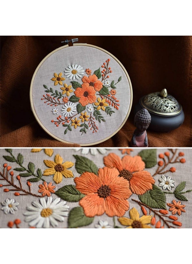 Kissbuty Embroidery Starter Kit With Pattern Bamboo Hoop Color Threads Flaxen Fabric (Floral Design Kid Art Craft Kit)  - Image 4