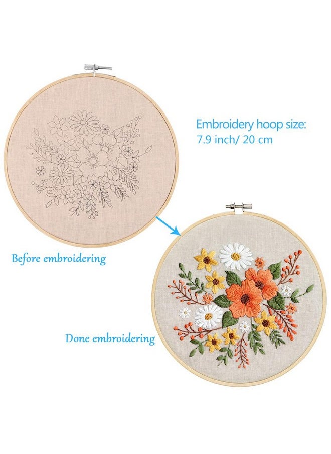 Kissbuty Embroidery Starter Kit With Pattern Bamboo Hoop Color Threads Flaxen Fabric (Floral Design Kid Art Craft Kit)  - Image 2