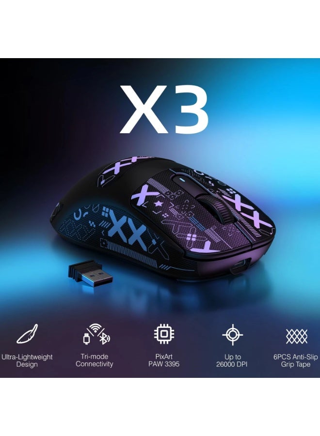 Attack Shark X3 49g SUPERLIGHT Mouse, PixArt PAW3395 Gaming Sensor, BT/2.4G Wireless/Wired Gaming Mouse, 26000DPI, 200 Hours Battery, Office Mice for Win11/Xbox/PS/Mac (Black) - Image 2