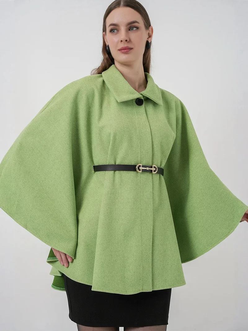 Big Dart Sage Green BDART Belted Tweed Cape Coat for Women | Best Price UAE