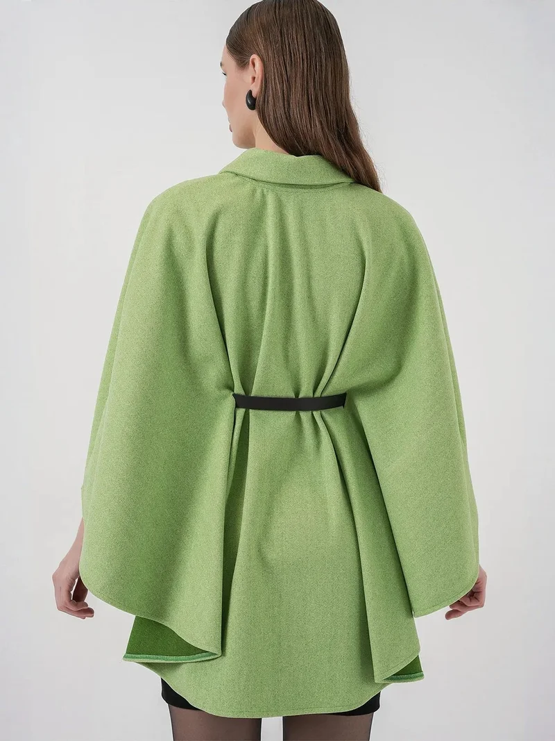 Big Dart Sage Green BDART Belted Tweed Cape Coat for Women | Best Price UAE
