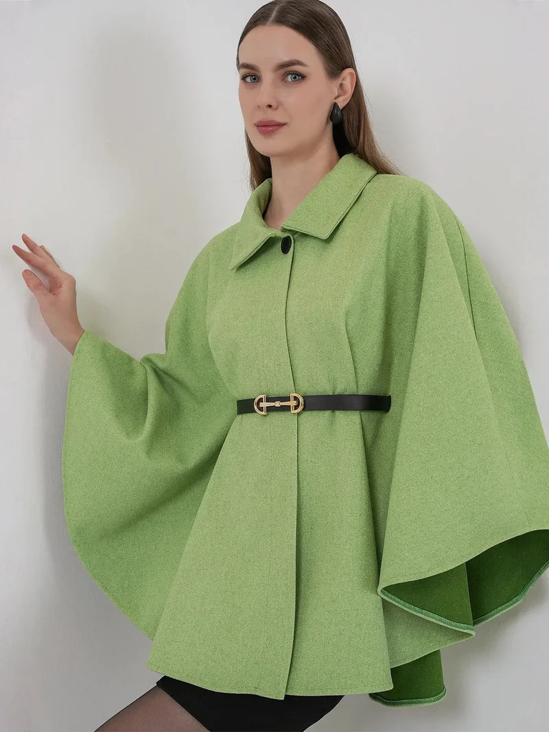 Big Dart Sage Green BDART Belted Tweed Cape Coat for Women | Best Price UAE