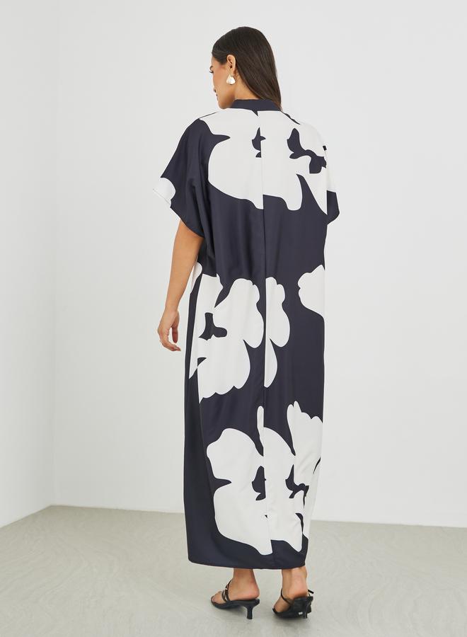 Styli Floral Print Batwing Sleeve V-Neck Maxi Dress - Image 5