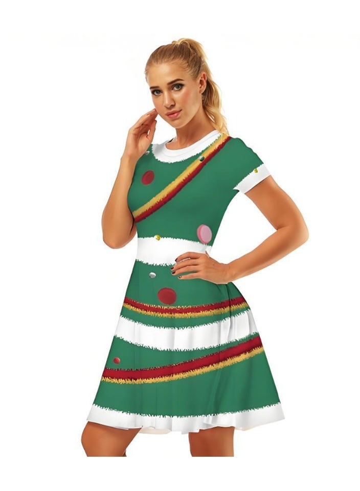 Loquat Women's Short Sleeve Printed Costume Dress Christmas Elements Dress - Image 1