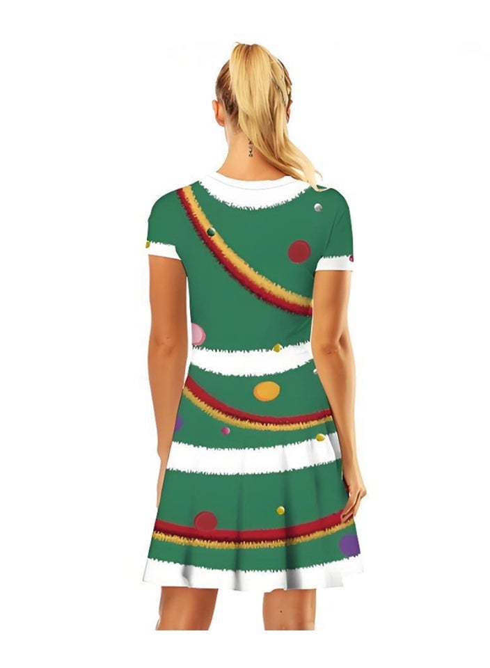 Loquat Women's Short Sleeve Printed Costume Dress Christmas Elements Dress - Image 2