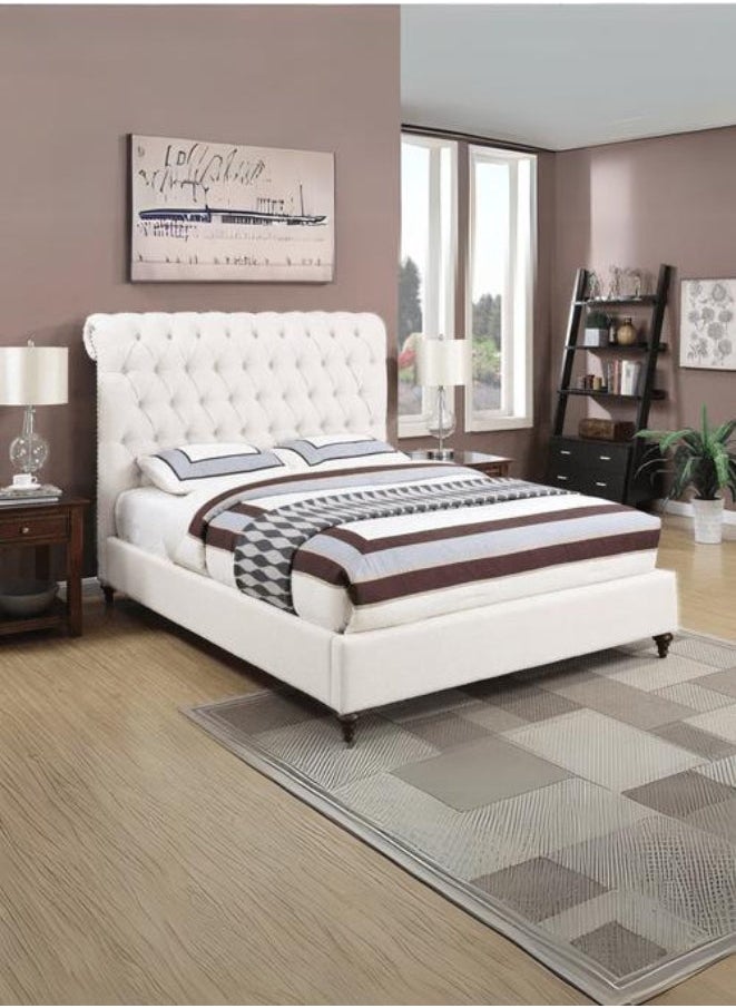 Bed and Mattress Zone Whisper Tufted Upholstered Bed 200x180 King Size White Color 