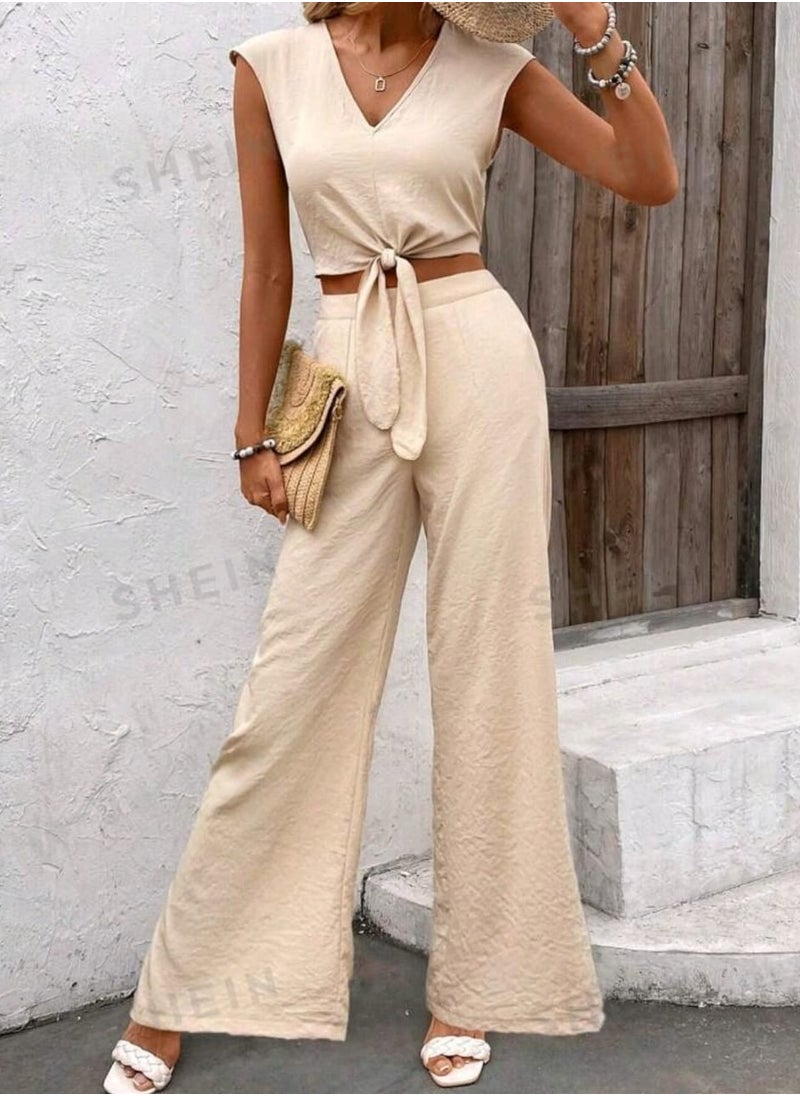 Shein SHEIN Two-Piece Women Set With V Neck Crop Top And Pants  - Image 5