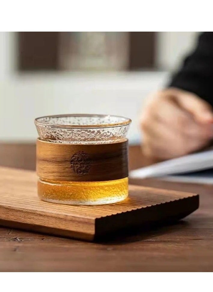 ماركة غير محددة - كوب شاي وقهوه زجاجي للمشروبات الساخنه والبارده  مع اسورة عزل من خشب سعه 170 مللي - Image 1