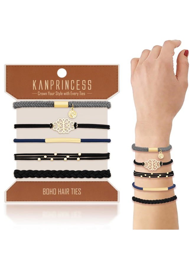 KANPRINCESS Hair Tie Bracelet, 5 Pcs Boho Hair Ties For Girls and Women, Elastic Hair Ties, Hair Bands For Ponytails, Ponytail Holder For Daily Life, Sport, Cooking, Working (Set 15) - Image 1