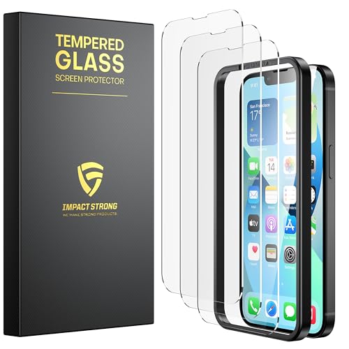 ImpactStrong Shatterproof Tempered Glass Screen Protector for iPhone 14 [Easy Installation Frame] [Bubble Free] [9H Hardness] [Full Coverage] Case Friendly, 6.1 Inch - (3-Pack) - Image 1