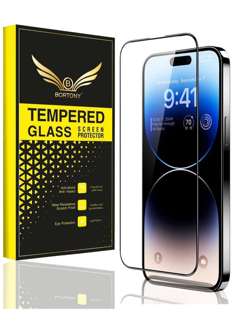 BORTONY Screen Protector Compatible for iPhone 14 Pro Max [6.7 Inch] Full Coverage 9D Tempered Glass Film For iPhone 14 Pro Max Clear/Black - Image 1