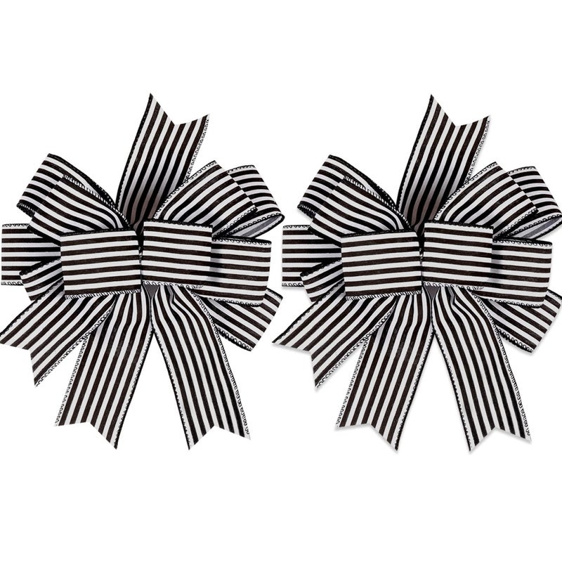 Hongsome 2 Pack Black White Stripe Halloween Fall Bows for Wreaths,12â€x9.4â€Black and White Christmas Decorations Bow for Gift Wrapping Tree Topper Wedding Holiday Birthday Party Wall Home Front Door - Image 1